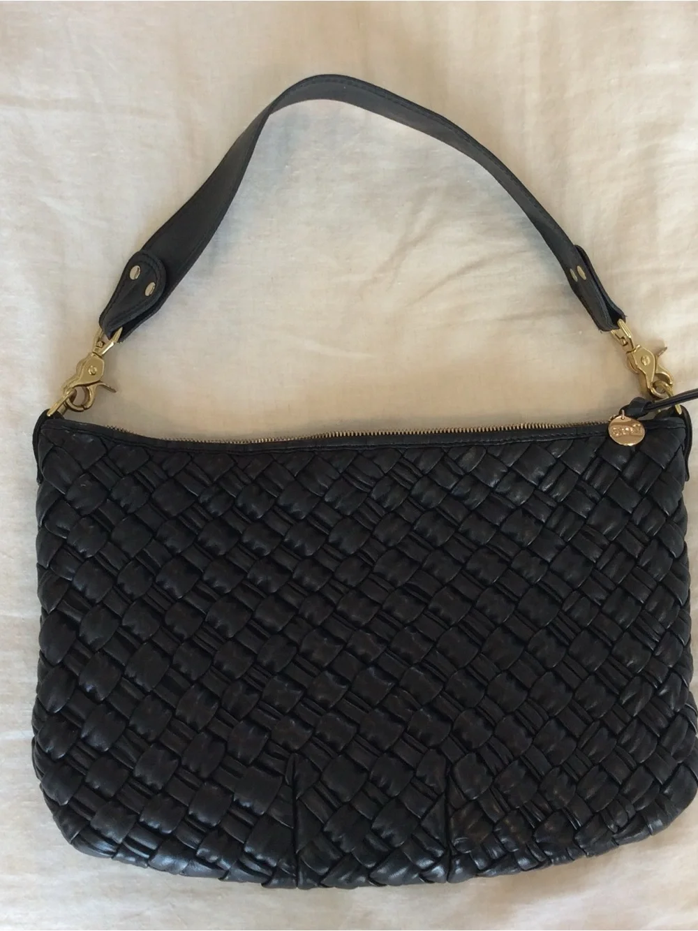 Clare V. Moyen Messenger Black Puffy Woven Leather Crossbody Bag